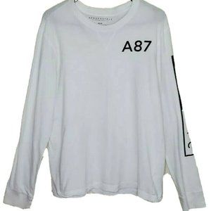 Aeropostale T Shirt Long Sleeve White Black Logos Cotton Basic Crew Neck Sz M/M